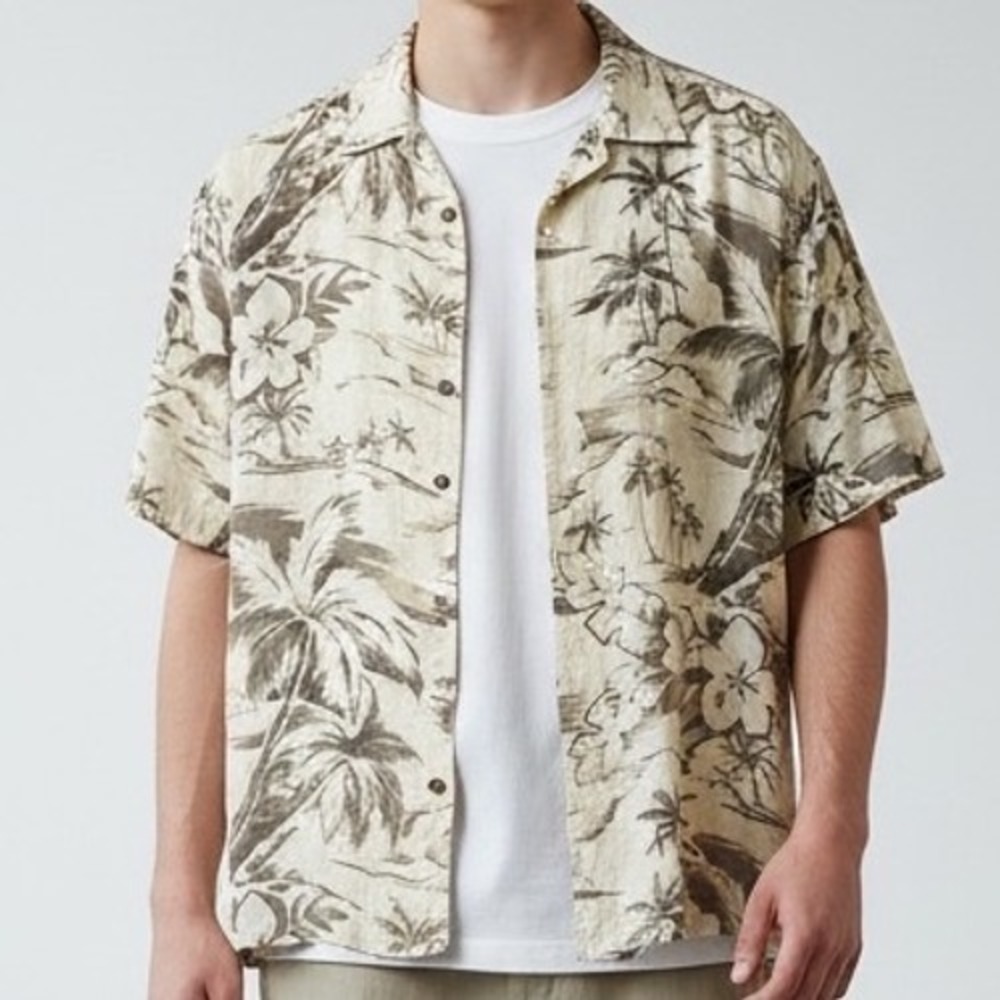 Caribbean Mens 3XT Linen Shirt Tall Hawaiian Tropical Palm beach vacation